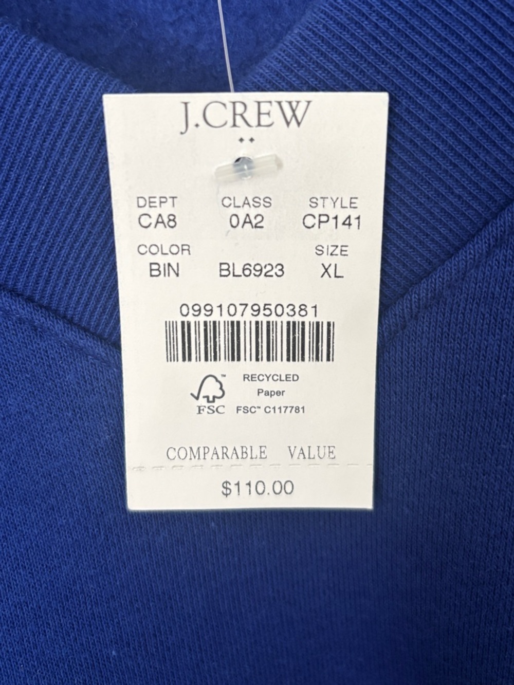 J. Crew NWT Fleece V-neck Woman sweatshirt Bright Indigo XL - Picture 12 of 12